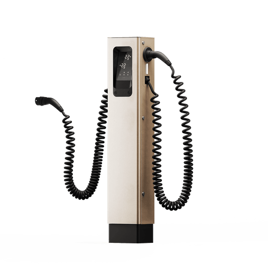 Colonnina di Ricarica Daze Urban T 2 × 22 kW Trifase, due cavi Tipo 2 da 5 m integrati — IP55 IK10, Display LCD e RFID