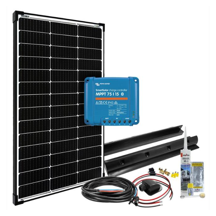 Kit solare Camper Barca mPremium L 100W 12V MPPT con Victron SmartSolar 75/15