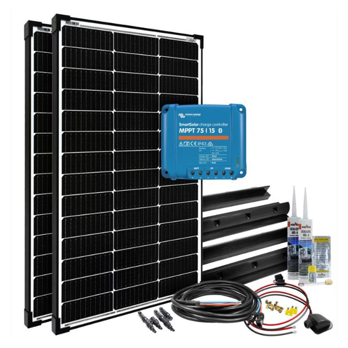 Kit solare Camper Barca mPremium L 200W 12V MPPT con Victron SmartSolar 75/15