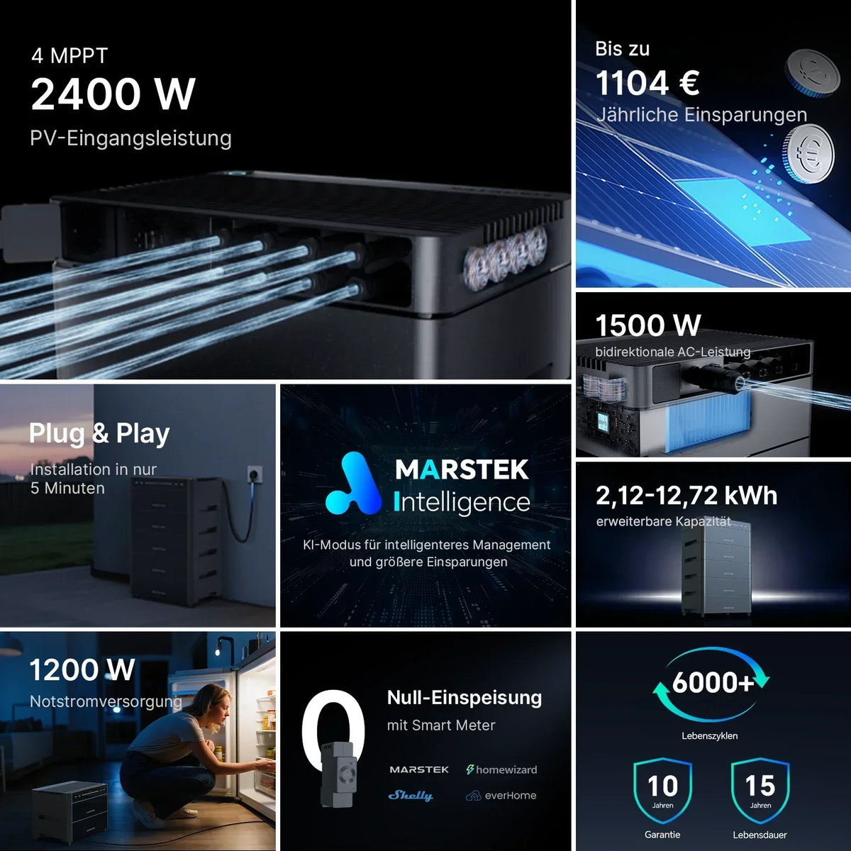 Sistema di accumulo all-in-one Marstek Venus A 2,12 kWh LiFePO4 con 4 MPPT