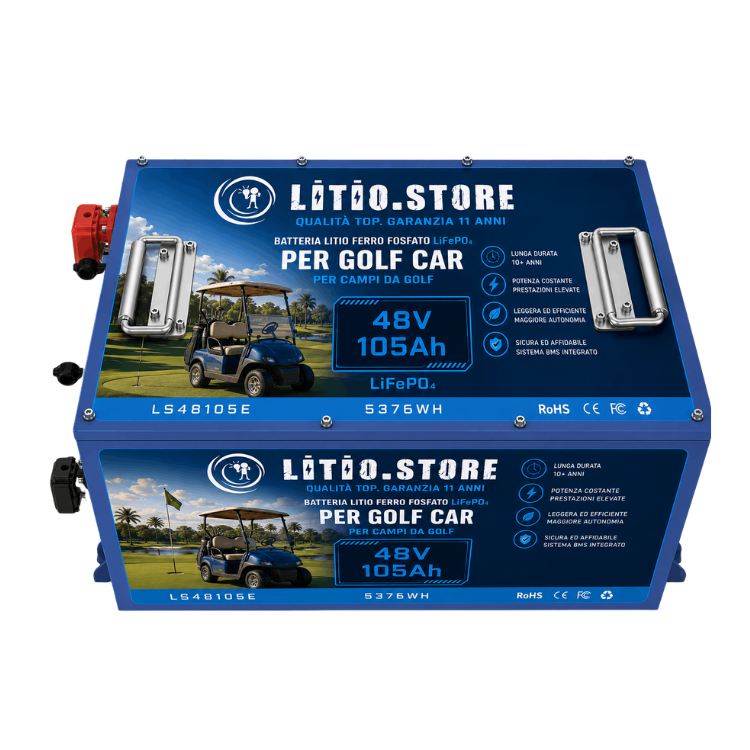 Batteria LiFePO4 48V 105Ah litio-ferro-fosfato 250A BMS 5376Wh per Golf Car Barche Litio Store Serie EVS LS48105E1