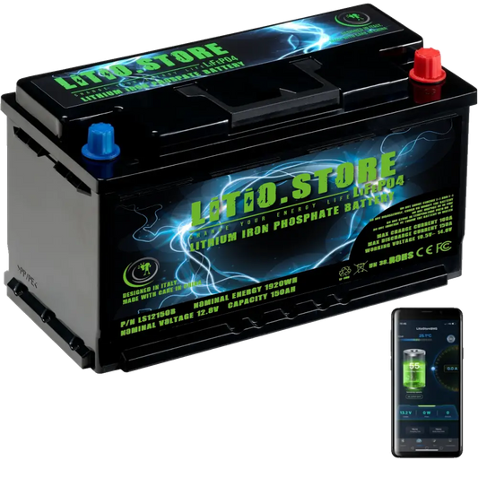 Batteria LiFePO4 12V 150Ah Bluetooth sottosedile Riscaldata Litio Store LFP 150A BMS 1920Wh 11485 - LiFePO4 Battery