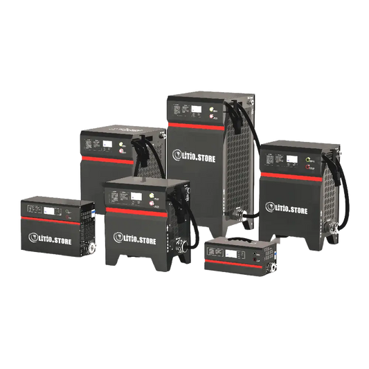 Caricabatterie a 220V per Carrelli Elevatori 24V 36V 48V 80V 90V 50A 100A 200A 300A LITIO STORE per batterie LiFePO4