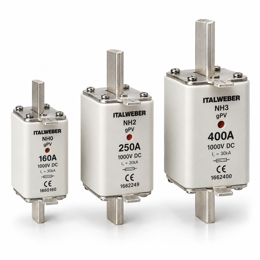 Fusibili NH gPV 1000V CC Italweber nelle taglie NH0 160A, NH2 250A e NH3 400A