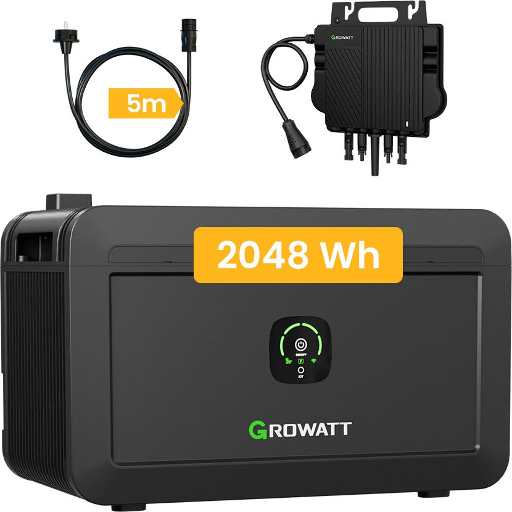 Kit solare da balcone Growatt 900Wp con NEO 800M-X e NOAH 2000 2,048kWh