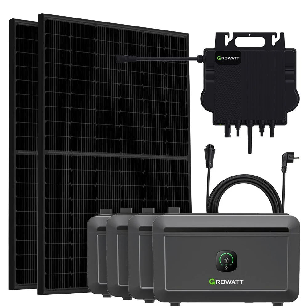 Kit solare da balcone Growatt 900Wp con NEO 800M-X e quattro NOAH 2000 per 8,192kWh