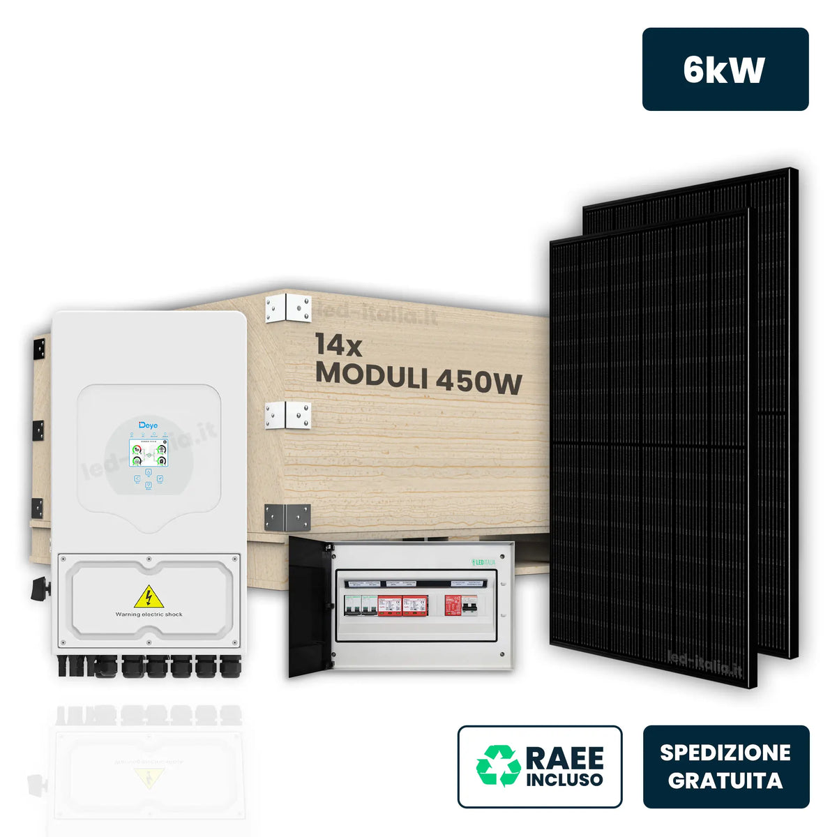 Kit fotovoltaico Deye monofase senza accumulo con quadro AC/DC