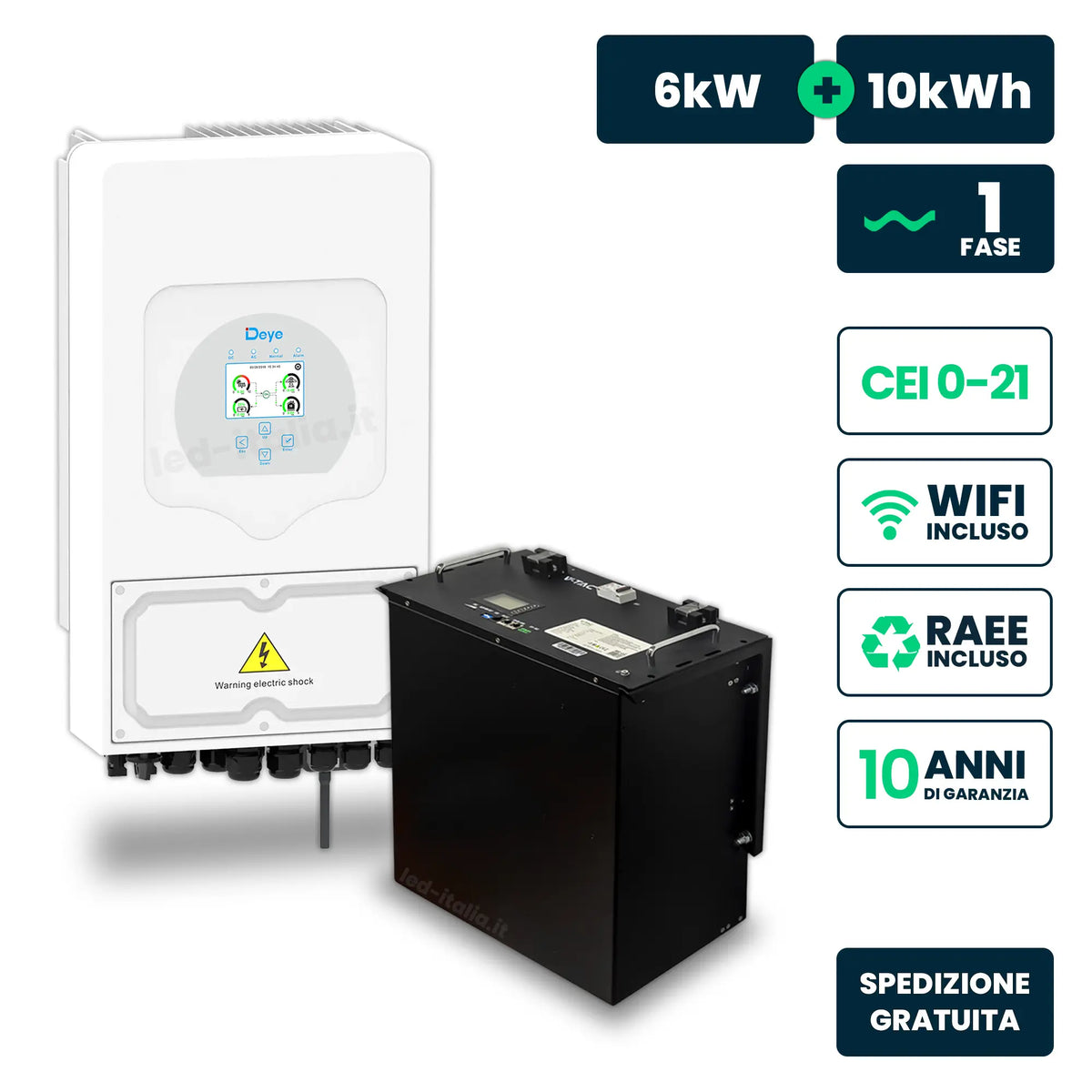 Kit inverter ibrido Deye 6 kW con accumulo LiFePO4 9,6 kWh