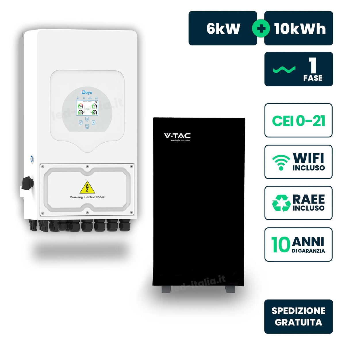 Kit inverter ibrido Deye 6 kW con accumulo 10,24 kWh nera