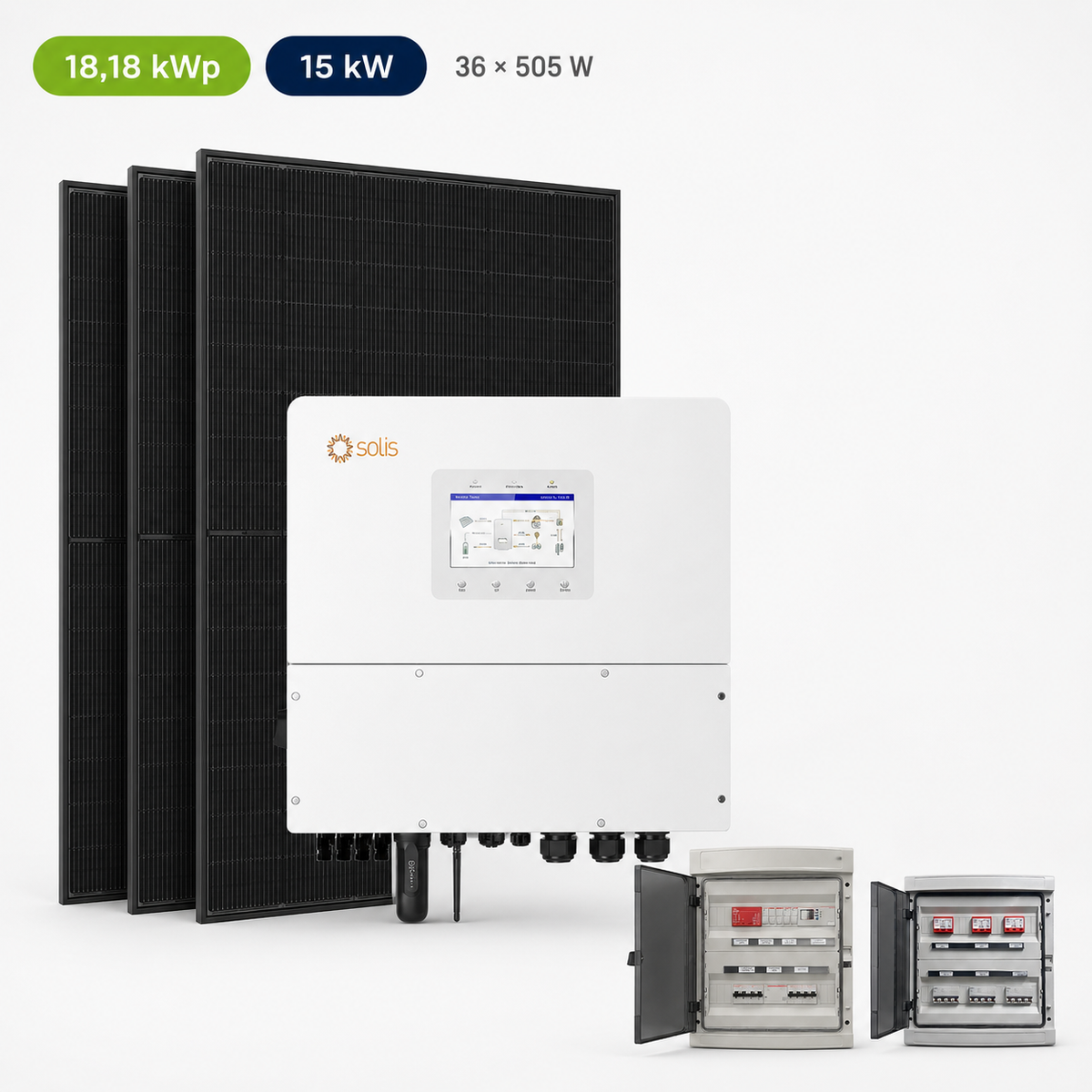Kit Fotovoltaico Solis 18,18 kWp – Ibrido 15 kW Trifase Commerciale Industriale