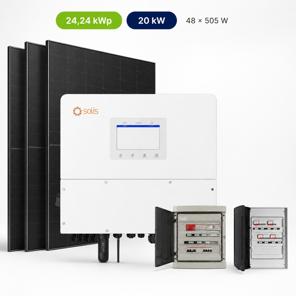 Kit Fotovoltaico Solis 24,24 kWp – Ibrido 20 kW Trifase Commerciale Industriale