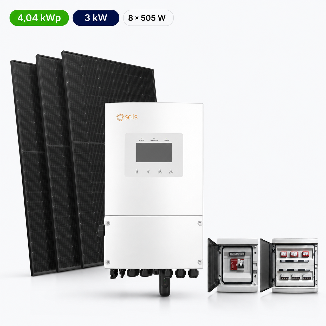 Kit Fotovoltaico Solis 4,04 kWp – Ibrido 3 kW Monofase Commerciale Industriale