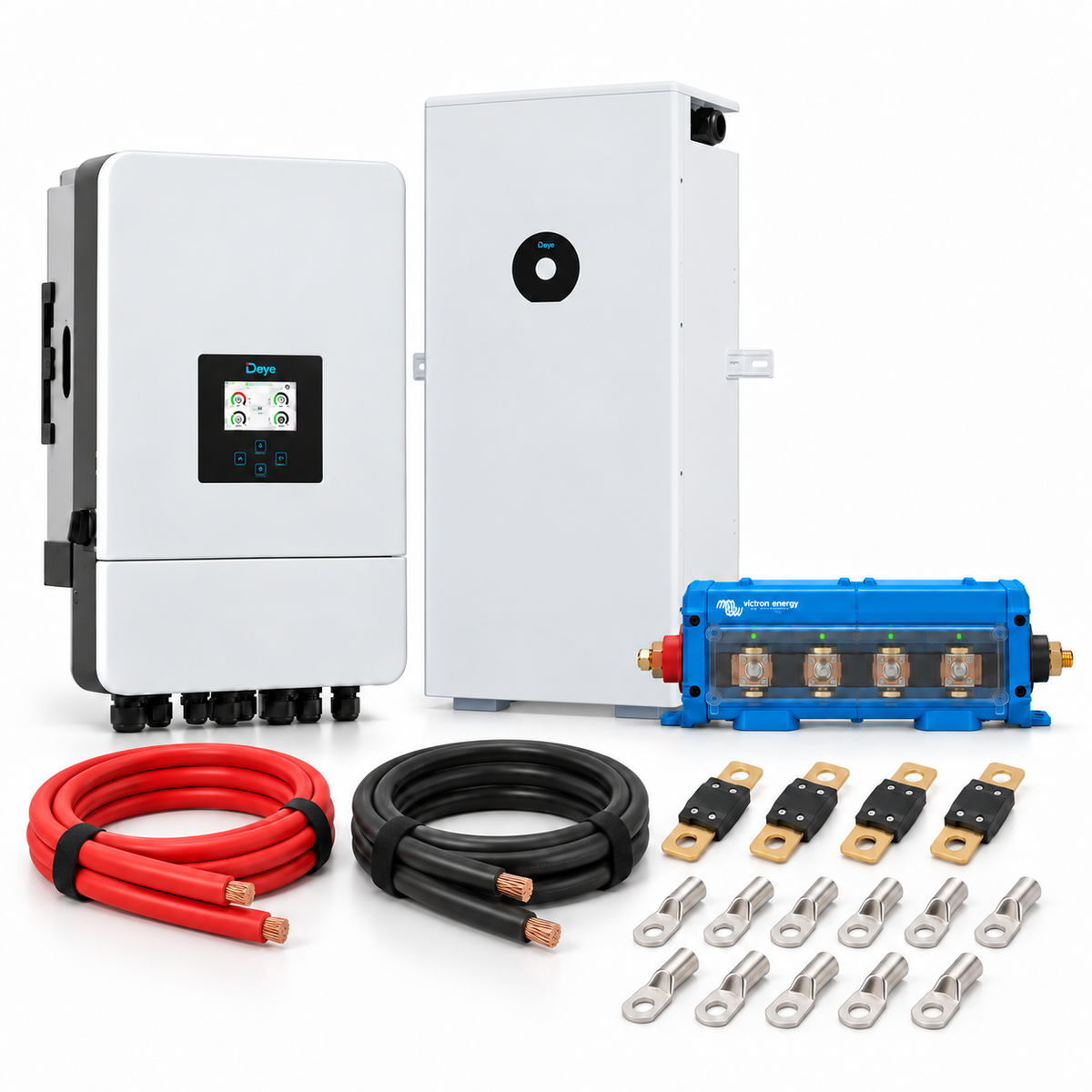 Kit accumulo trifase Deye con 1 batteria SE-F16 Max riscaldata 16kWh, busbar Victron Lynx Distributor, fusibili MEGA, cavi e capicorda