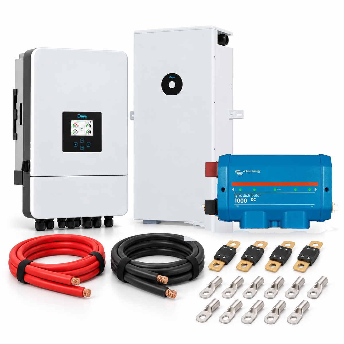 Kit accumulo Deye con batteria SE-F16 Max-H riscaldata e protezioni: busbar Victron Lynx Distributor, fusibili MEGA, cavi e capicorda