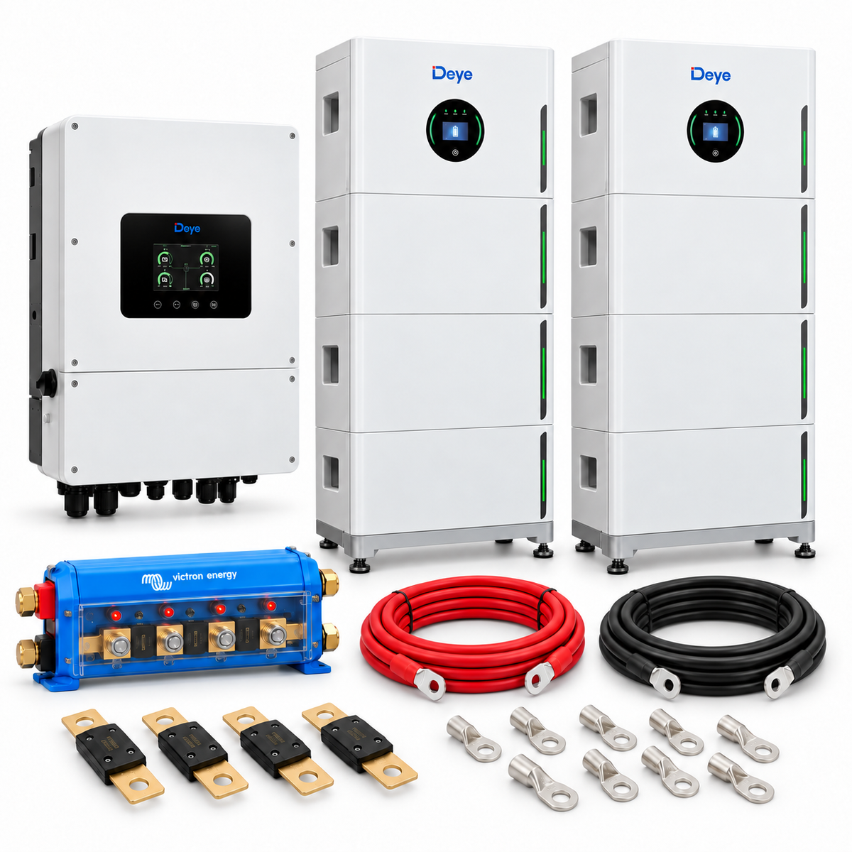 Kit accumulo trifase Deye con 2 batterie SE-F16 Max riscaldate 32kWh, busbar Victron Lynx Distributor, fusibili MEGA, cavi e capicorda