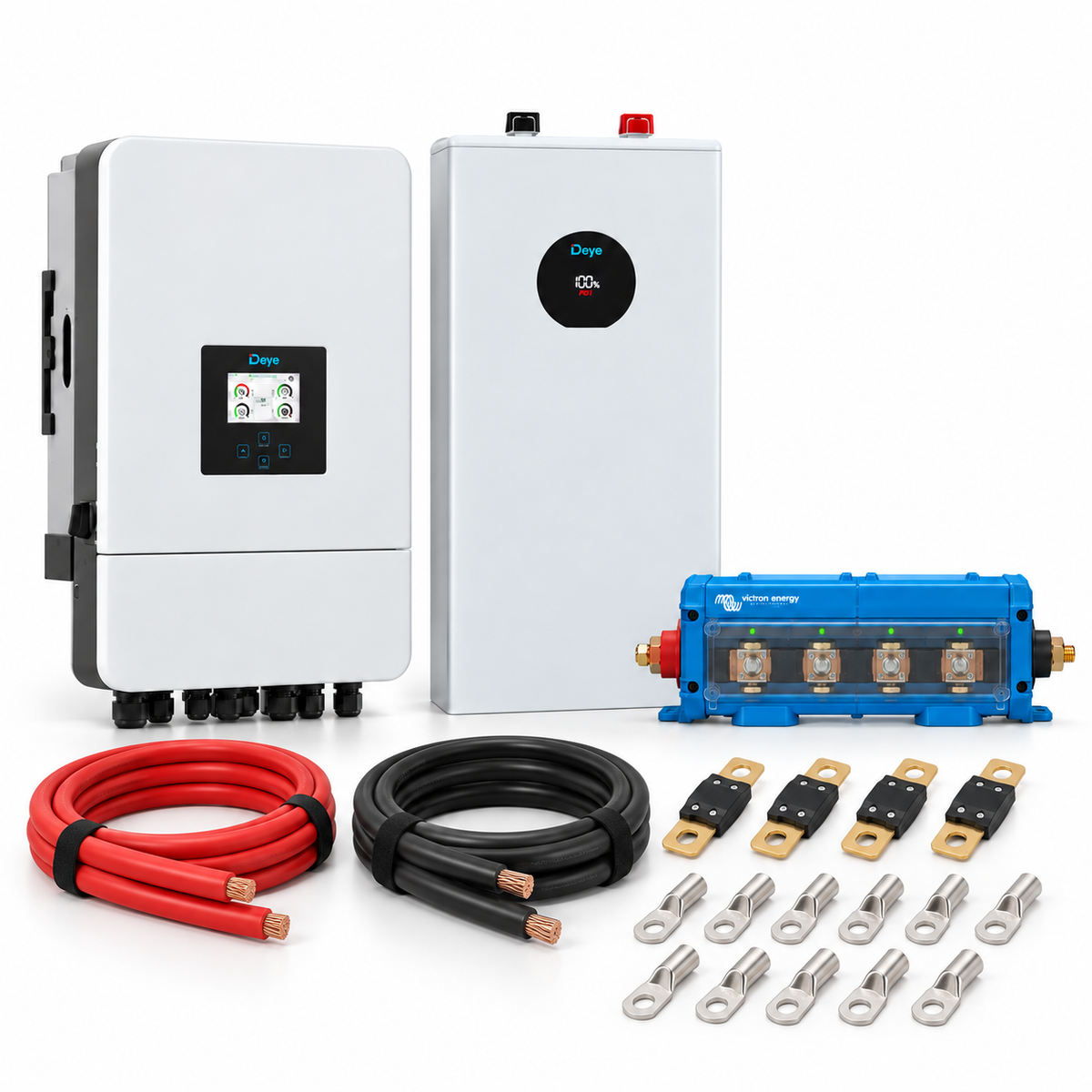 Kit accumulo trifase Deye con 1 batteria SE-F16 Version C 16kWh, busbar Victron Lynx Distributor, fusibili MEGA, cavi e capicorda