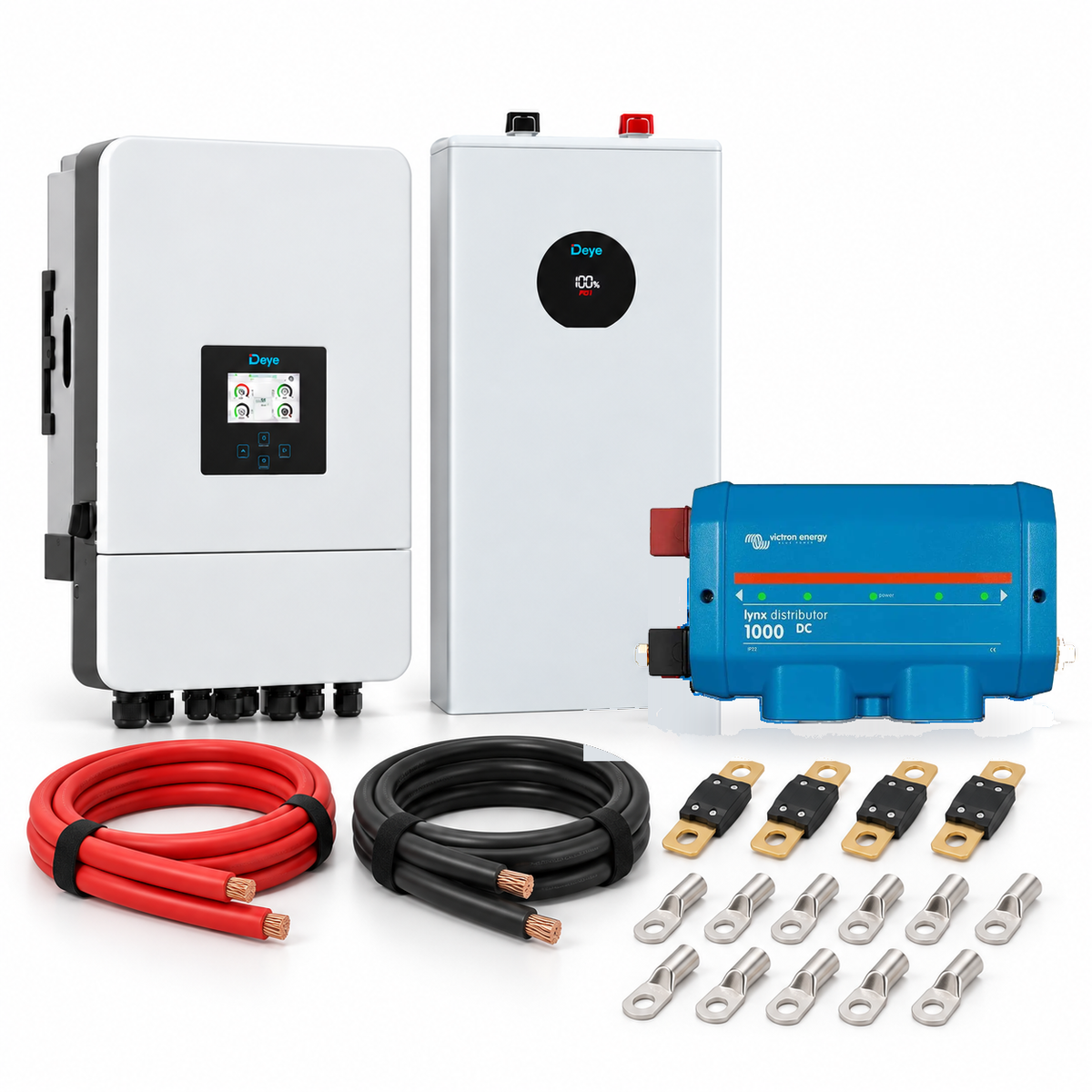 Kit accumulo Deye con batteria SE-F16 Version C e protezioni: busbar Victron Lynx Distributor, fusibili MEGA, cavi e capicorda