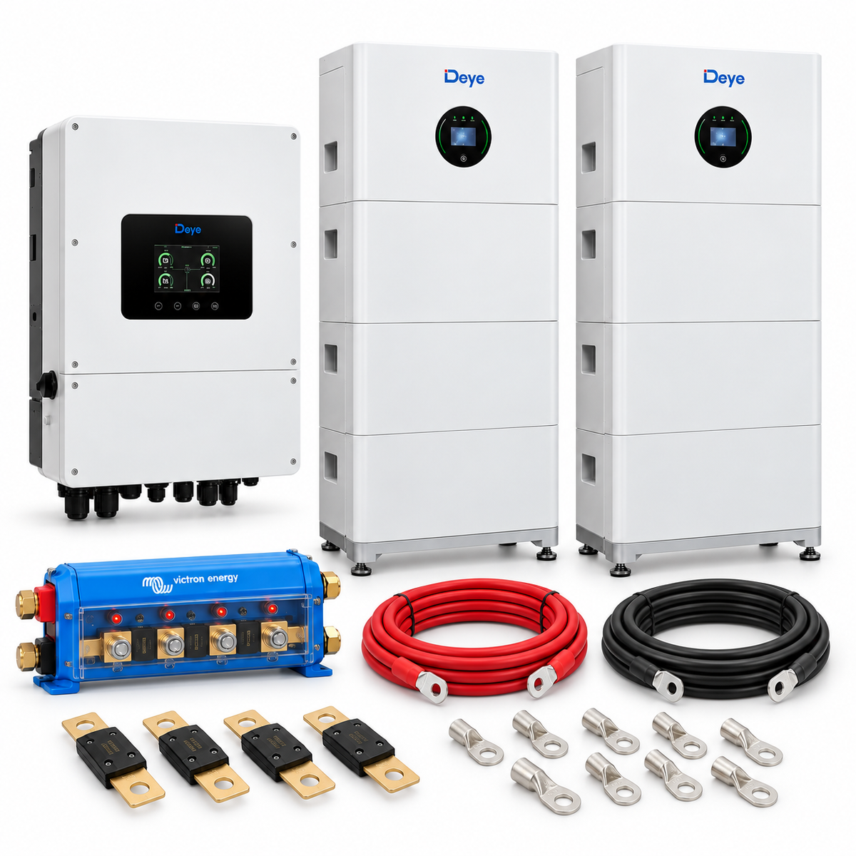 Kit accumulo trifase Deye con 2 batterie SE-F16 Version C 32kWh, busbar Victron Lynx Distributor, fusibili MEGA, cavi e capicorda