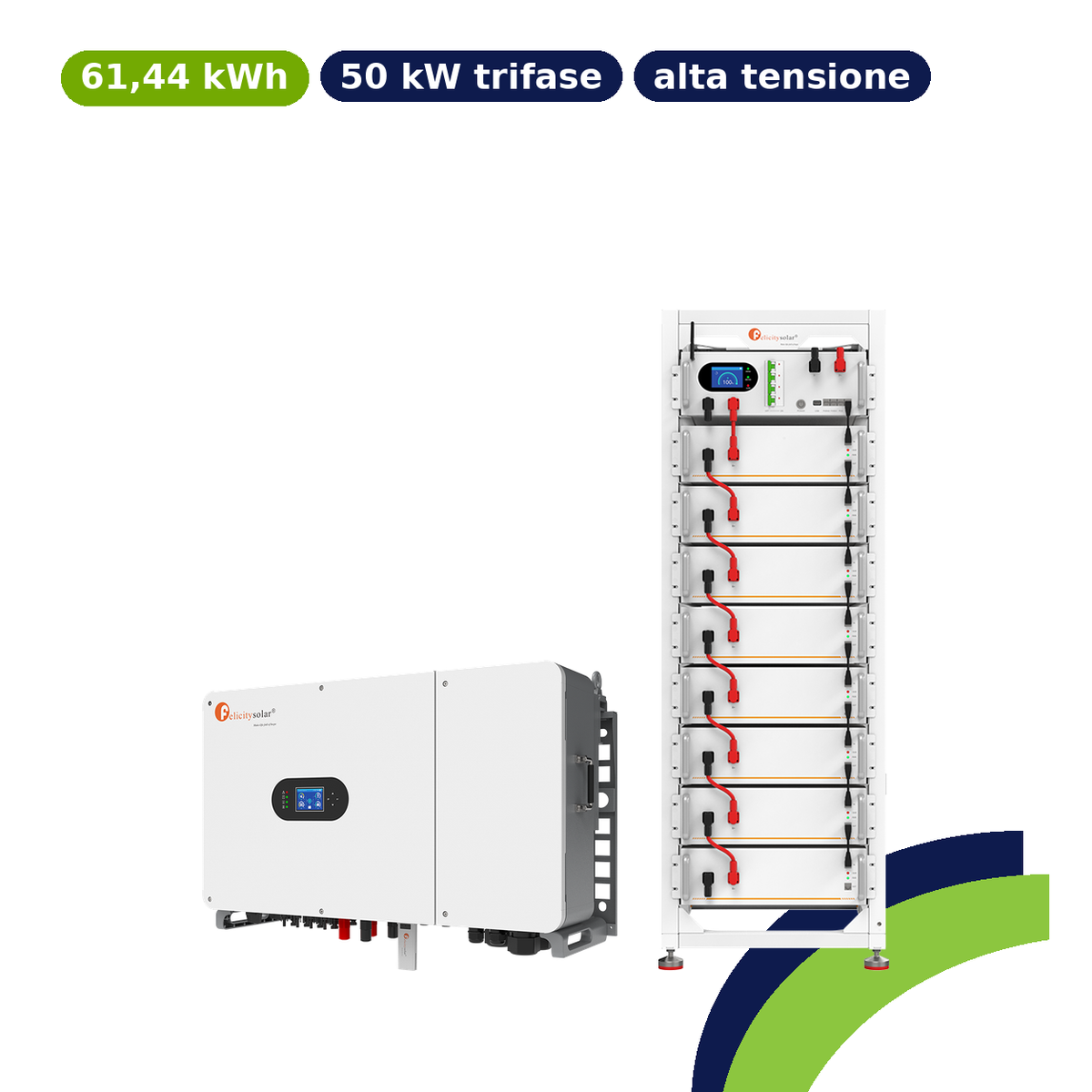 Kit accumulo Felicity 61,44kWh alta tensione da rack – ibrido 50kW trifase