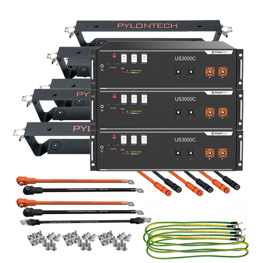 Kit Accumulo Pylontech 10,5kWh 48V LiFePO4 3x US3000C con Staffe e Cavi Inverter