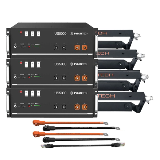 Kit Accumulo Pylontech 14,4kWh 48V LiFePO4 3x US5000 con Staffe e Cavi Inverter