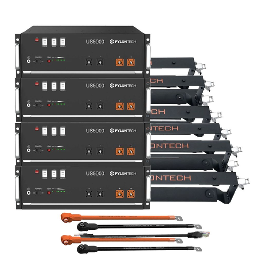 Kit Accumulo Pylontech 19,2kWh 48V LiFePO4 4x US5000 con Staffe e Cavi Inverter