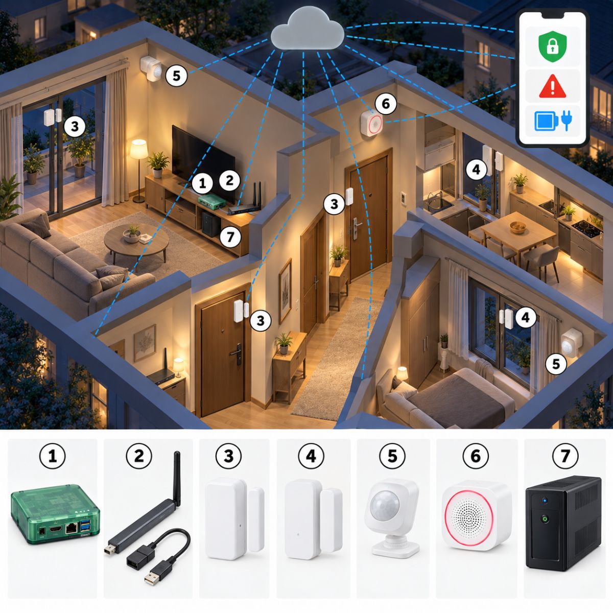 Kit allarme professionale Home Assistant antimanomissione – schema