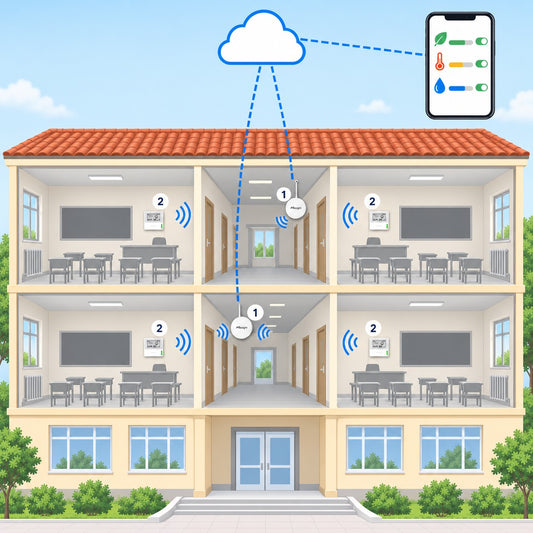 Kit aule CO2 12 aule Litio Store: schema di installazione con dispositivi Milesight LoRaWAN