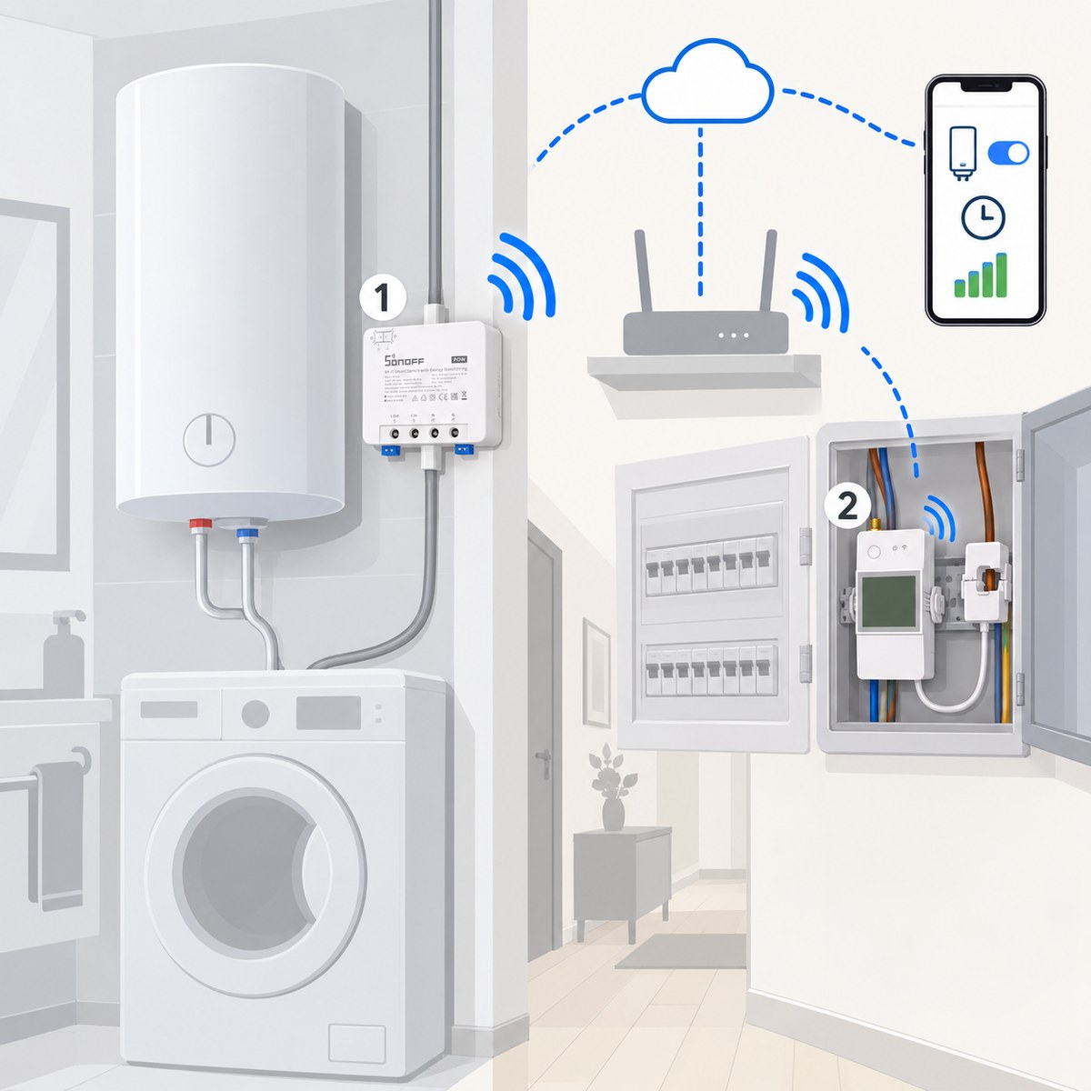 Kit boiler elettrico programmato Sonoff 25 A: schema di installazione