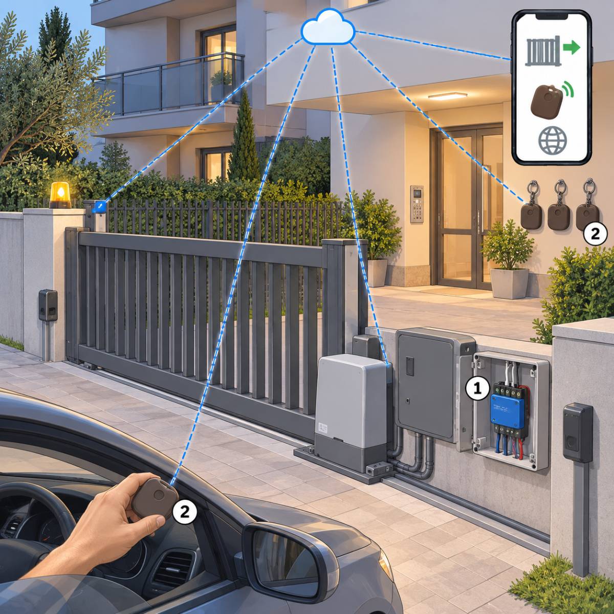 Kit cancello condominiale con telecomandi BLU – schema