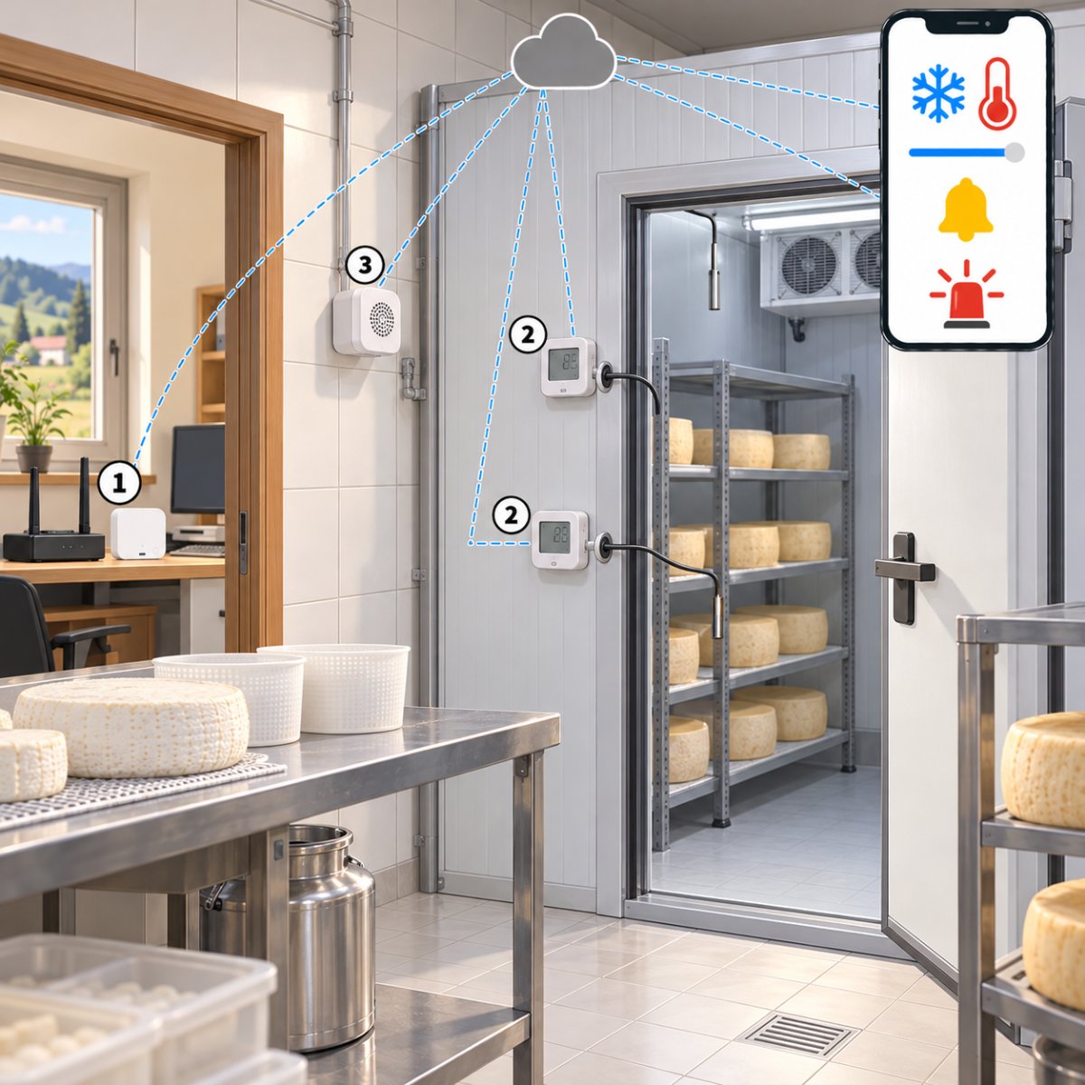 Kit cella frigo con allarme temperatura – schema