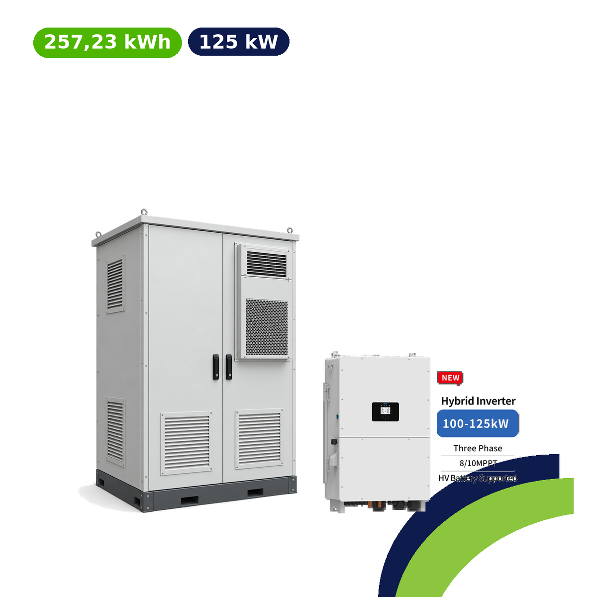 Kit di accumulo da esterno Deye 257,23kWh con inverter ibrido 125kW trifase