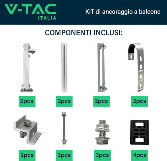 Kit di Montaggio da Balcone per Pannello Solare con Inclinazione Regolabile