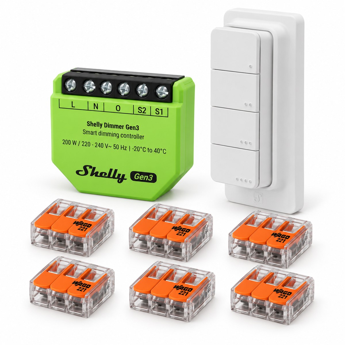 Kit dimmer LED Shelly Gen3 per 1 stanza: i dispositivi inclusi