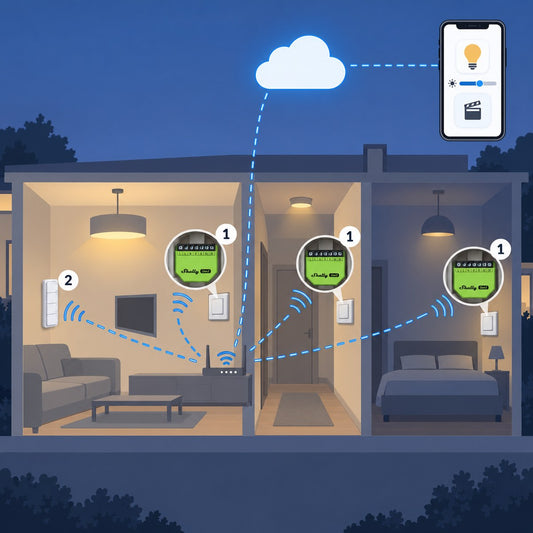 Kit dimmer LED Shelly Gen3 per 3 stanze: schema di installazione