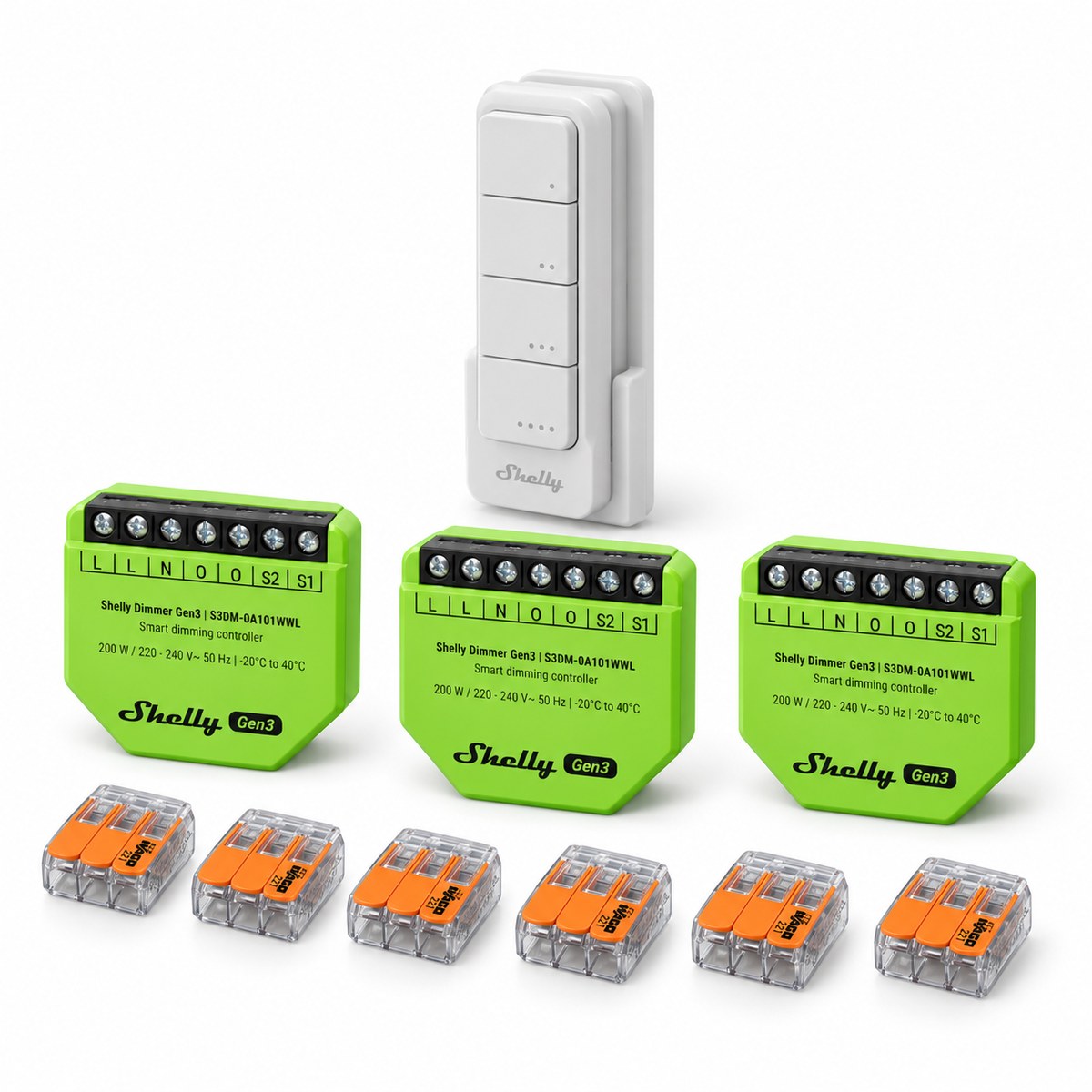 Kit dimmer LED Shelly Gen3 per 3 stanze: i dispositivi inclusi