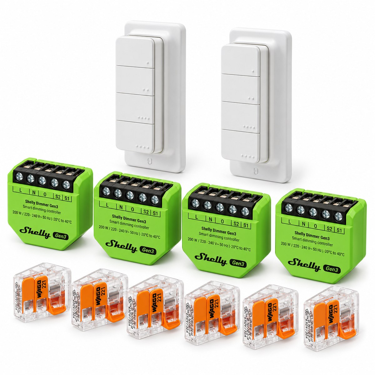 Kit dimmer LED Shelly Gen3 per 4 stanze: i dispositivi inclusi