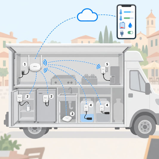Kit food truck Litio Store: schema di installazione con dispositivi Milesight LoRaWAN