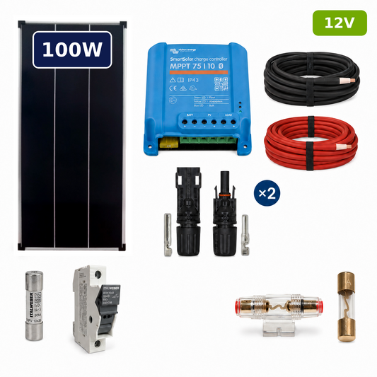 Kit fotovoltaico per batterie 12V 100W con badge verde 12V