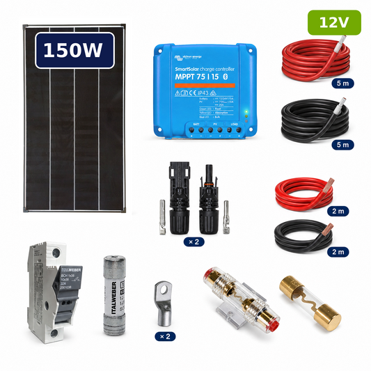 Kit fotovoltaico per batterie 12V 150W con badge verde 12V