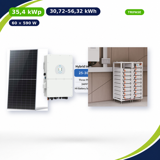 Kit Fotovoltaico Deye 35,4kWp con Accumulo 30,72–56,32kWh – Ibrido 30kW Trifase Commerciale Industriale