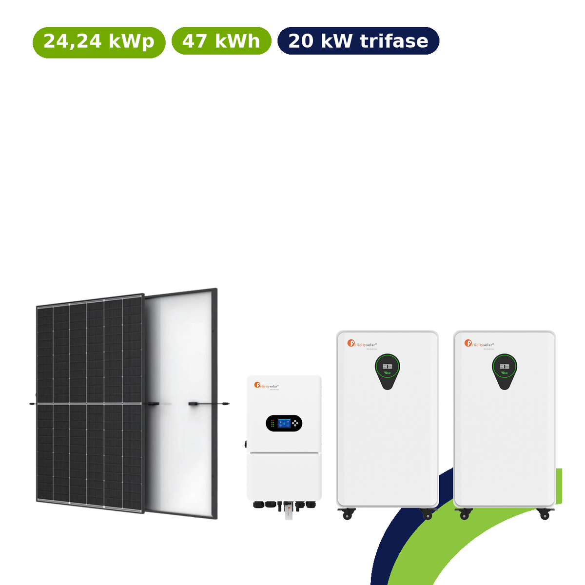 Kit fotovoltaico Felicity 24,24kWp con accumulo 47kWh – ibrido 20kW trifase