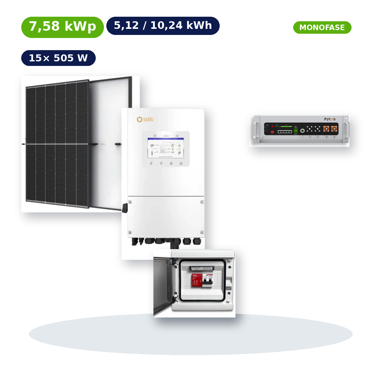 Kit Fotovoltaico Solis 7,58 kWp con Accumulo Pytes 5,12–10,24 kWh – Ibrido 5 kW Monofase