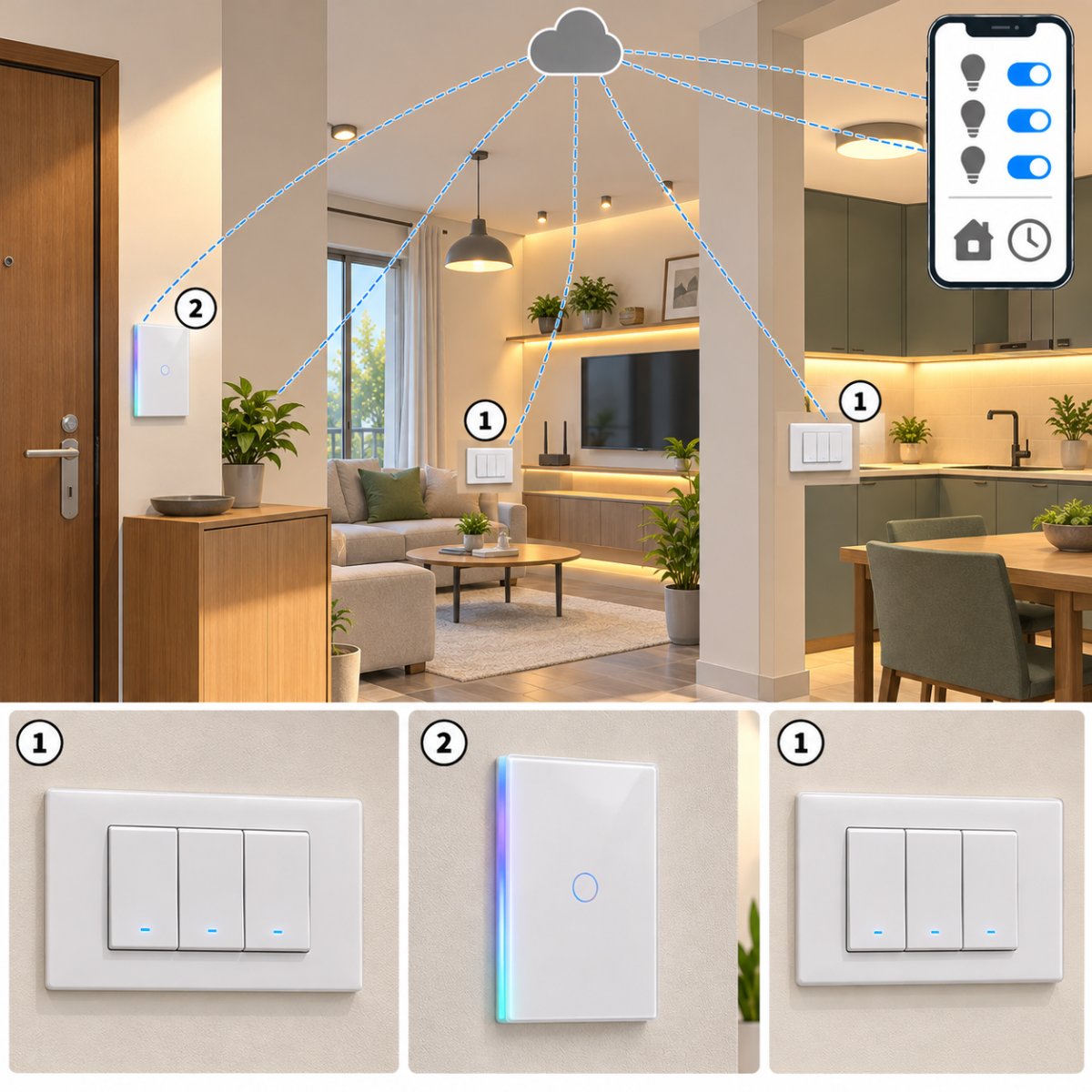 Kit interruttori meccanici 503 Sonoff Wi-Fi 3 tasti – schema