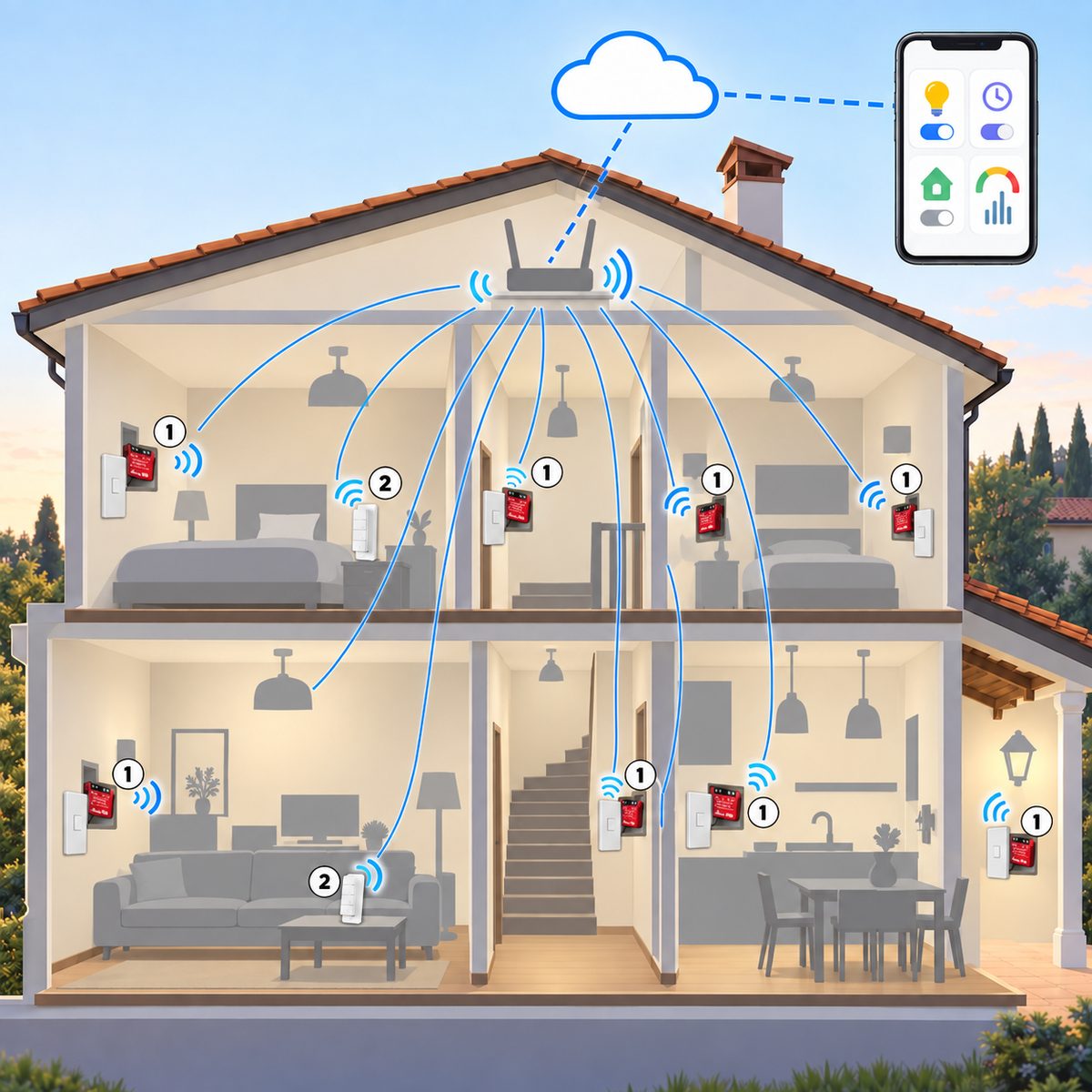 Kit luci con misura consumi Shelly (12 punti): schema di installazione