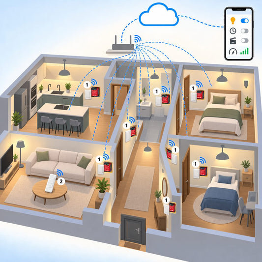 Kit luci con misura consumi Shelly (8 punti): schema di installazione