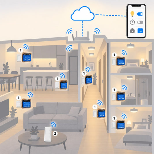 Kit luci con neutro Shelly (8 punti): schema di installazione