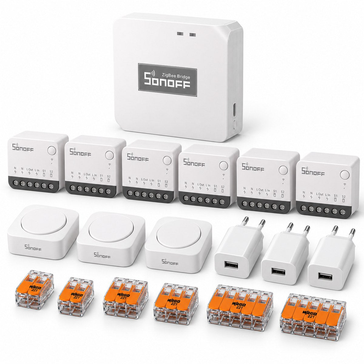 Kit luci con neutro Sonoff Zigbee (12 punti): i dispositivi inclusi