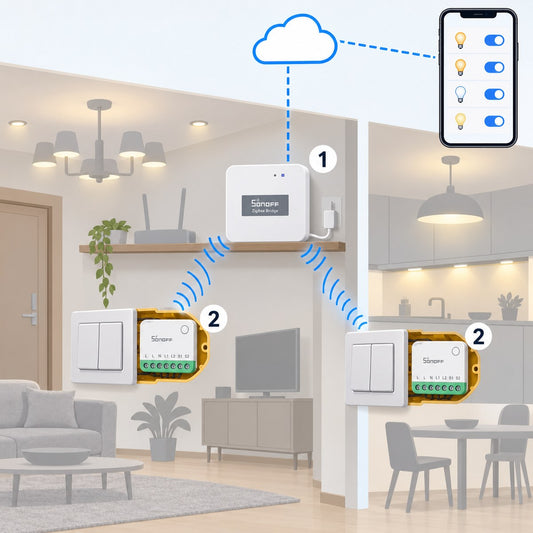Kit luci doppie Sonoff Zigbee 2 canali: schema di installazione