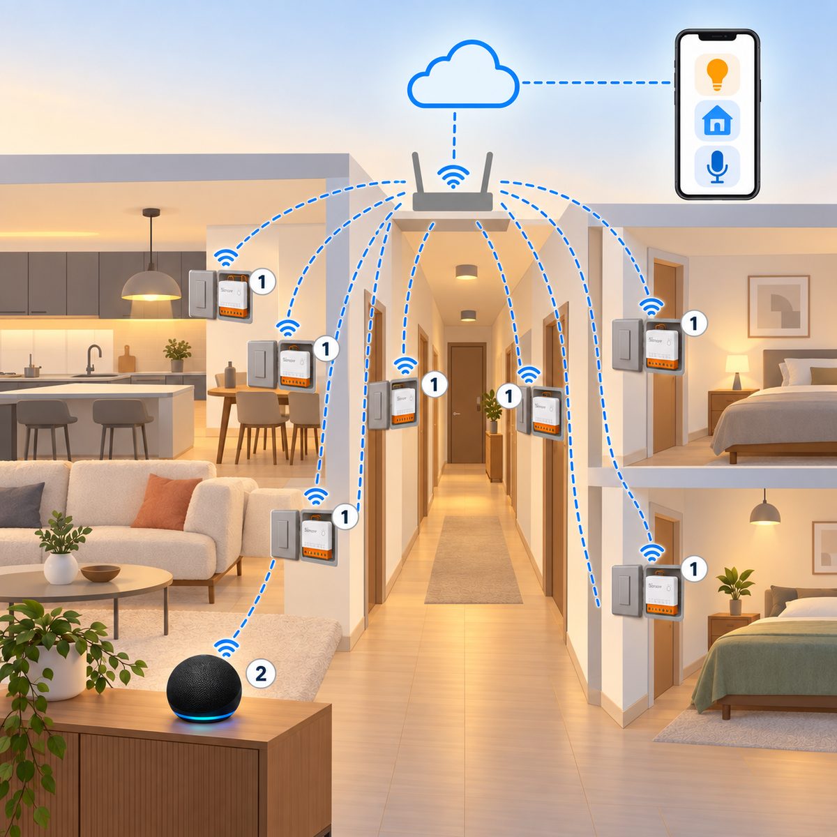 Kit luci Matter Sonoff (8 punti): schema di installazione